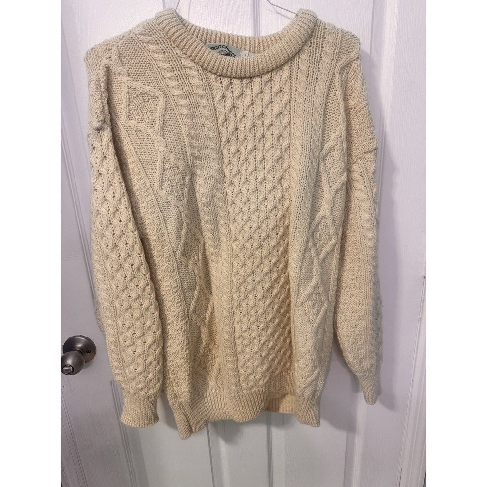 Vintage Arancrafts 100% Wool Fishermen's Sweater Men's Cream Cableknit L Irish